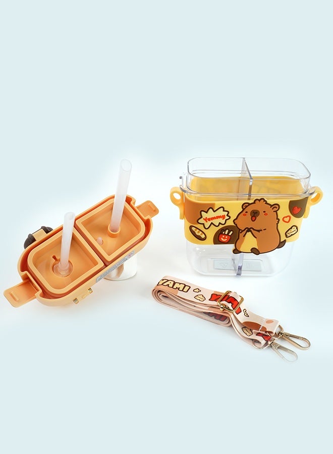 LITTLE SURPRISE BOX Little Surprise Box, Dual Beverage compartment, Brown Capybara Tritan Kids Water Bottle, 580ml, 2yrs + - Image 3