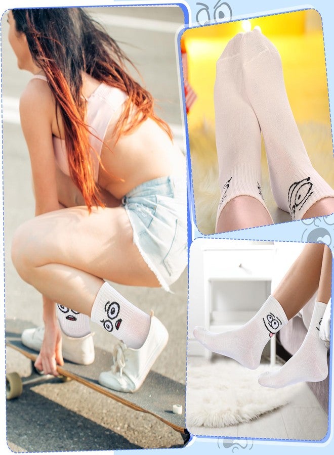 Cuffbow 20 Pack Crazy Funny Emotion Socks for Women Crew Soft Cotton Socks, 20 Different Fun Designs, White, M - Image 3