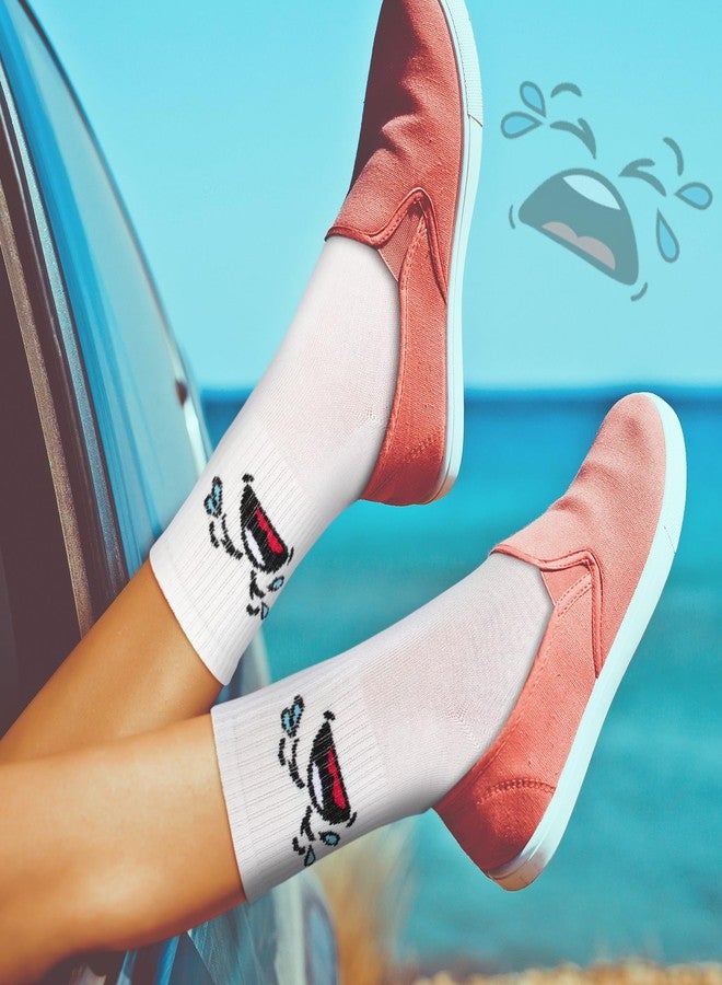 Cuffbow 20 Pack Crazy Funny Emotion Socks for Women Crew Soft Cotton Socks, 20 Different Fun Designs, White, M - Image 5