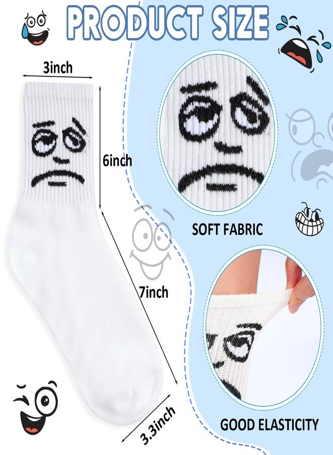 Cuffbow 20 Pack Crazy Funny Emotion Socks for Women Crew Soft Cotton Socks, 20 Different Fun Designs, White, M - Image 4