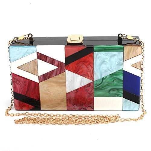 LETODE Geometric design of elegant female colored acrylic clutch gold chain bag (GREEN) - Image 1