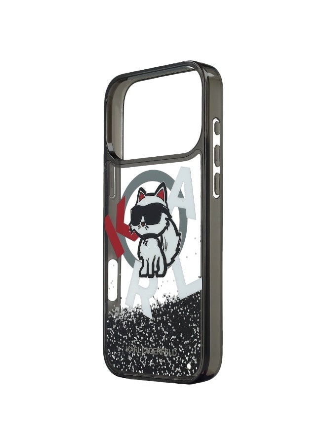 كارل لاغرفيلد جراب كارل لاغرفيلد السائل اللامع بشعار شوبيت ماج سيف لهاتف آيفون 17 برو ماكس، لون دخاني، منقوش باللمعان - Image 3