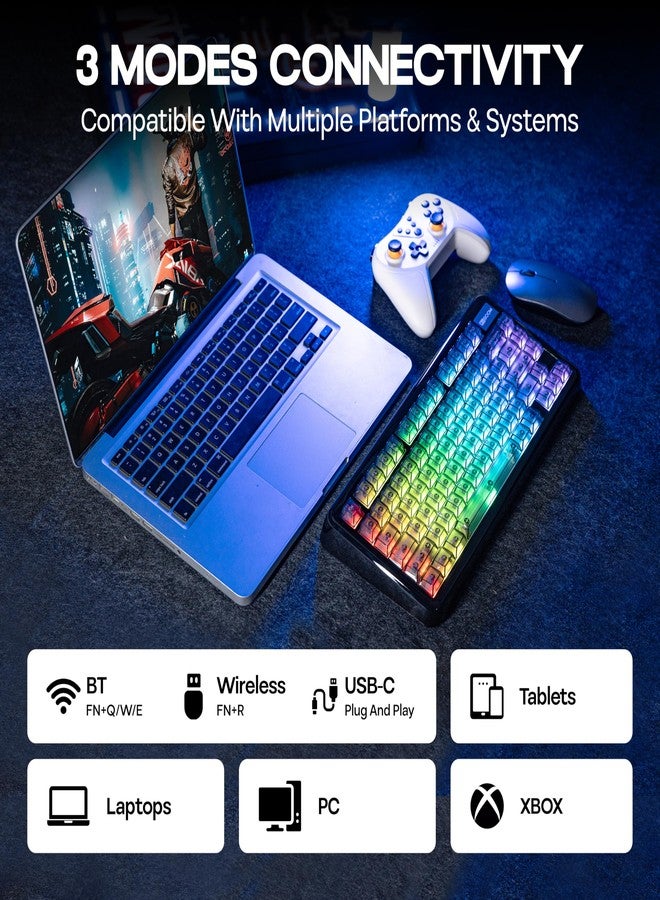 KiiBOOM Phantom81 Lite 75% Gasket Mechanical Keyboard, QMK&VIA Programmable, 3 Modes Wireless Gaming Keyboard, RGB Backlights, ABS Case + UV Tech, Hot-Swappable for Windows/Mac/Linux (Black) - Image 5