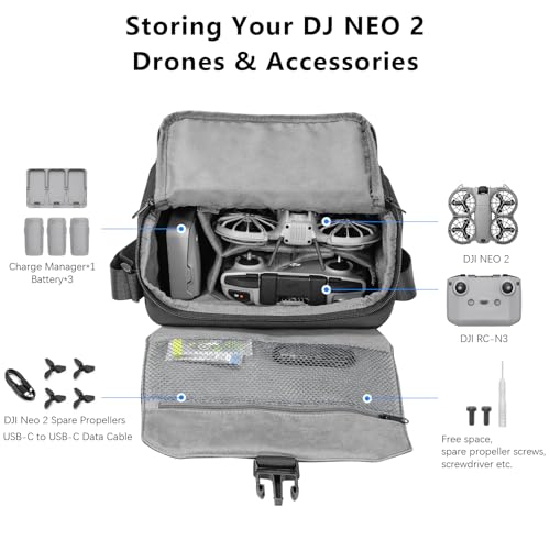 FPVtosky Shoulder Bag for DJI NEO 2/ Mini 5 Pro/4/3 Pro/Mini 4k Fly More Combo, Travel Carrying Bag for DJI NEO/Flip Case, Fit RC/RC 2/RC-N3 Controller Accessories - Image 3