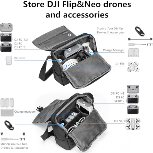 FPVtosky Shoulder Bag for DJI NEO 2/ Mini 5 Pro/4/3 Pro/Mini 4k Fly More Combo, Travel Carrying Bag for DJI NEO/Flip Case, Fit RC/RC 2/RC-N3 Controller Accessories - Image 4