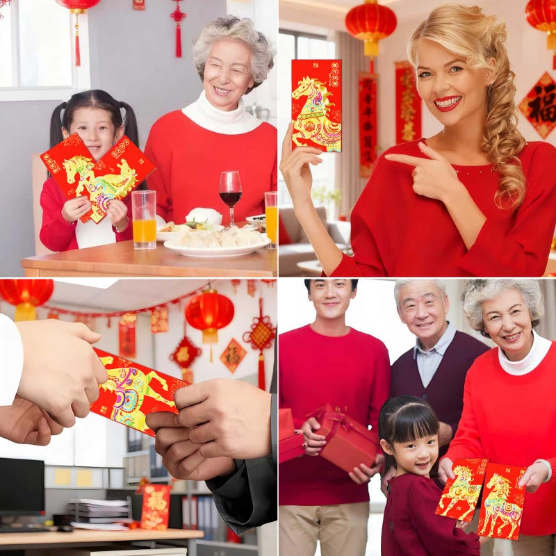 Tyalfrich Chinese New Year Red Envelopes,Red Envelope Chinese New Year Decorations 2026ï¼ŒLunar New Year Envelopes Decorations 2026 New Years Eve Party Supplies with 6 Different Gold Patterns-18 Pcs - Image 4