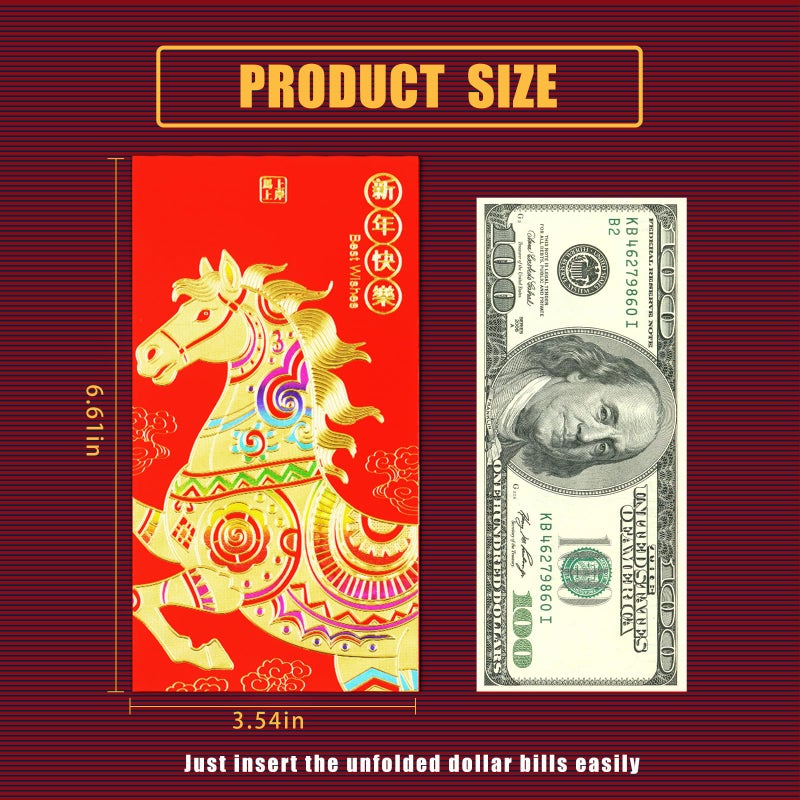 Tyalfrich Chinese New Year Red Envelopes,Red Envelope Chinese New Year Decorations 2026ï¼ŒLunar New Year Envelopes Decorations 2026 New Years Eve Party Supplies with 6 Different Gold Patterns-18 Pcs - Image 2