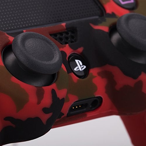 YoRHa Water Transfer Printing Camouflage Silicone Cover Skin Case for Sony PS4/slim/Pro Dualshock 4 Controller x 1(red) with Pro Thumb Grips x 8 - Image 5