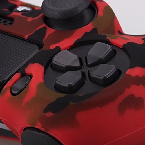 YoRHa Water Transfer Printing Camouflage Silicone Cover Skin Case for Sony PS4/slim/Pro Dualshock 4 Controller x 1(red) with Pro Thumb Grips x 8 - Image 4
