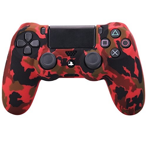 YoRHa Water Transfer Printing Camouflage Silicone Cover Skin Case for Sony PS4/slim/Pro Dualshock 4 Controller x 1(red) with Pro Thumb Grips x 8 - Image 2