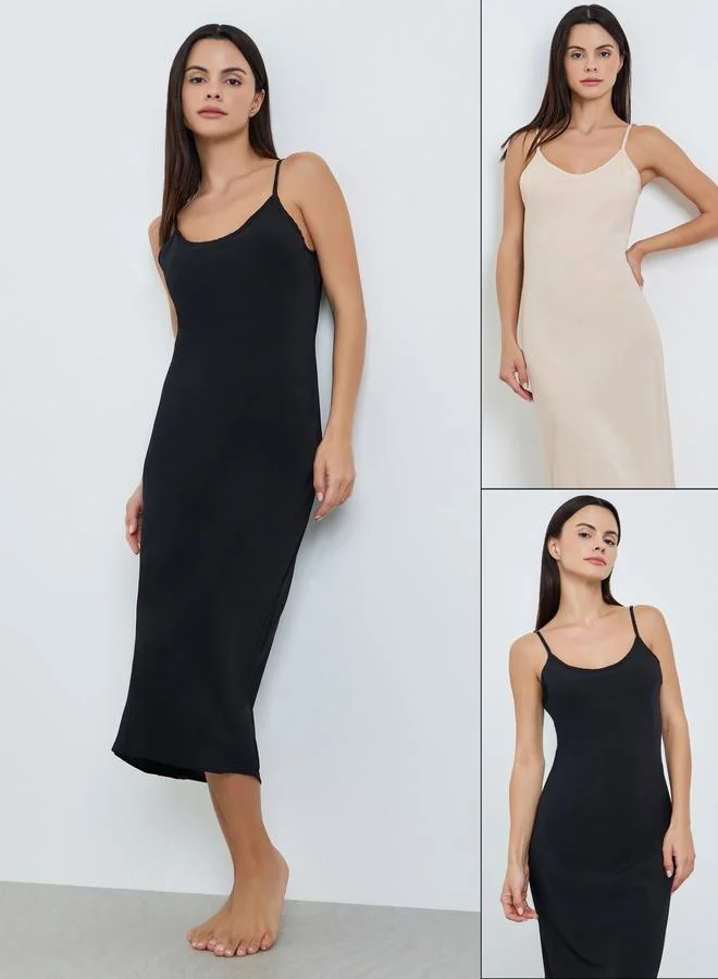 Pack of 2 - Solid Strappy Slip Dress