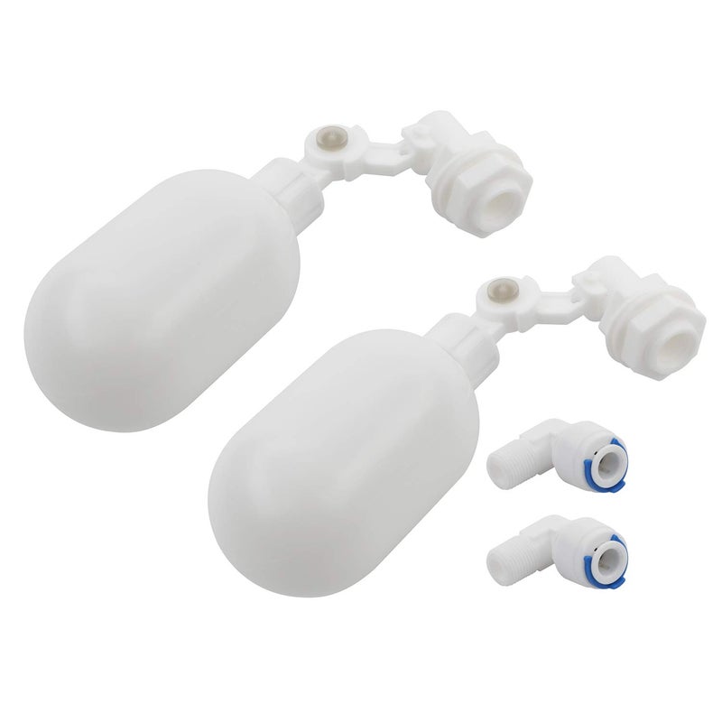 2 pcs Water Filter Float Ball Valve with 1/4 inch Quick Connect Push in to Connect Tube Fittings, Adjustable Plastic Float Valve for Aquarium Water Purifiers Reverse Osmosis System (White)