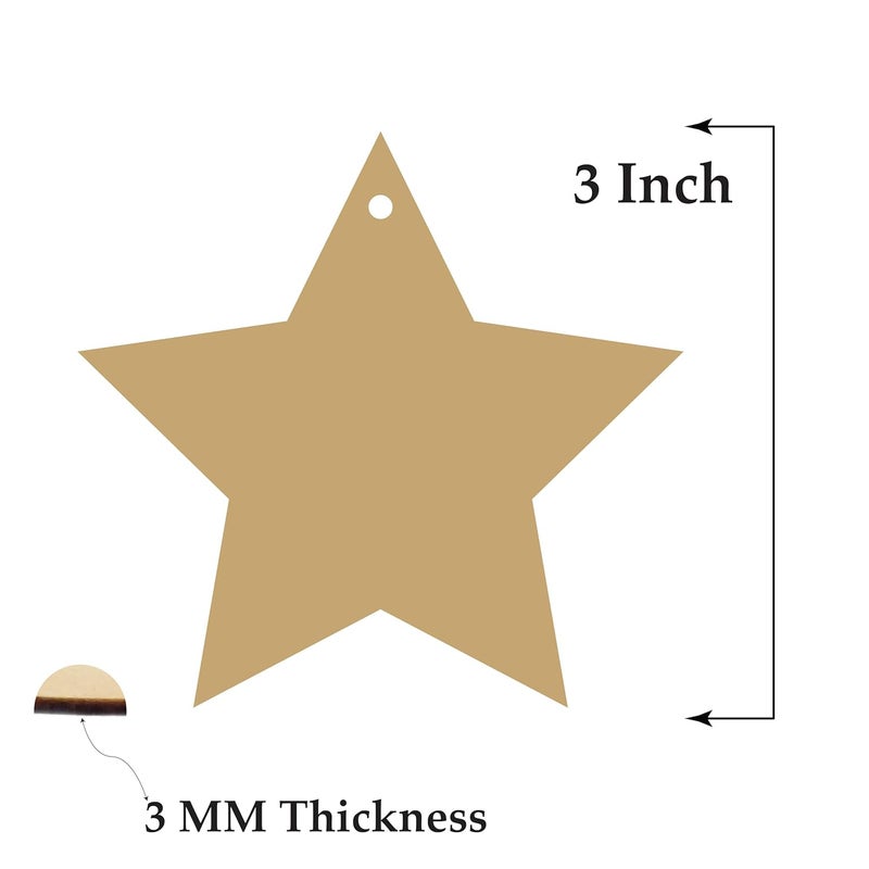 LET'S DIY LETS DIY 25 Star MDF Wood Cutouts for Christmas Unfinished Wooden Tree Ornaments for Painting Hanging DIY Holiday Decoration Set for Crafts Gifts - Image 3