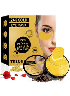 24K Gold Eye Masks for Dark Circles and Puffiness 70PCS Under Eye Patches Gel Pads for Puffy Eyes Treatment wCollagen Caffeine Peptides for Eye Bags Treatment Gel Eye Mask Skincare