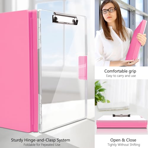 SFLHHDM Clipboard with Storage,Heavy Duty Clip Boards 8.5x11 with 2 Storage Case,Clear Visible Top Panel Storage Clipboards,Side Opening Clip Boards,Nursing Clipboard Folder Case for Office Supplies-Pink - Image 5