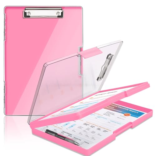 SFLHHDM Clipboard with Storage,Heavy Duty Clip Boards 8.5x11 with 2 Storage Case,Clear Visible Top Panel Storage Clipboards,Side Opening Clip Boards,Nursing Clipboard Folder Case for Office Supplies-Pink - Image 1