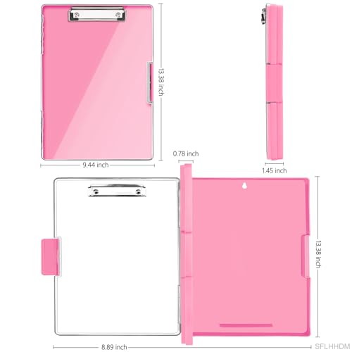 SFLHHDM Clipboard with Storage,Heavy Duty Clip Boards 8.5x11 with 2 Storage Case,Clear Visible Top Panel Storage Clipboards,Side Opening Clip Boards,Nursing Clipboard Folder Case for Office Supplies-Pink - Image 2