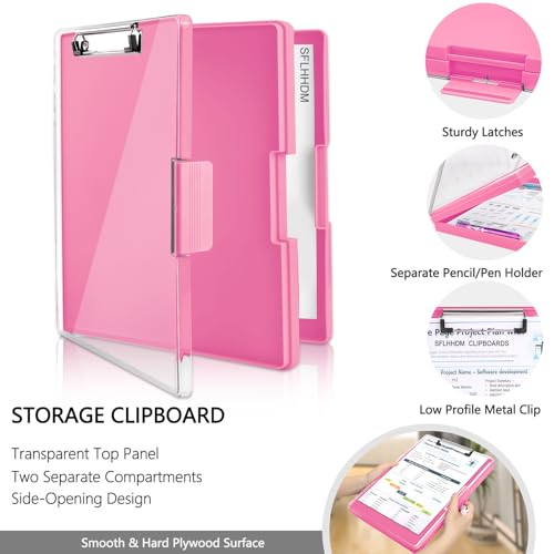 SFLHHDM Clipboard with Storage,Heavy Duty Clip Boards 8.5x11 with 2 Storage Case,Clear Visible Top Panel Storage Clipboards,Side Opening Clip Boards,Nursing Clipboard Folder Case for Office Supplies-Pink - Image 3