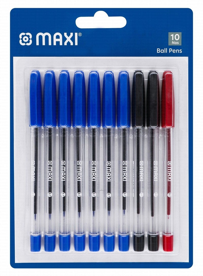 Maxi 10-Piece Ball Pen 0.7mm Tip Multicolour