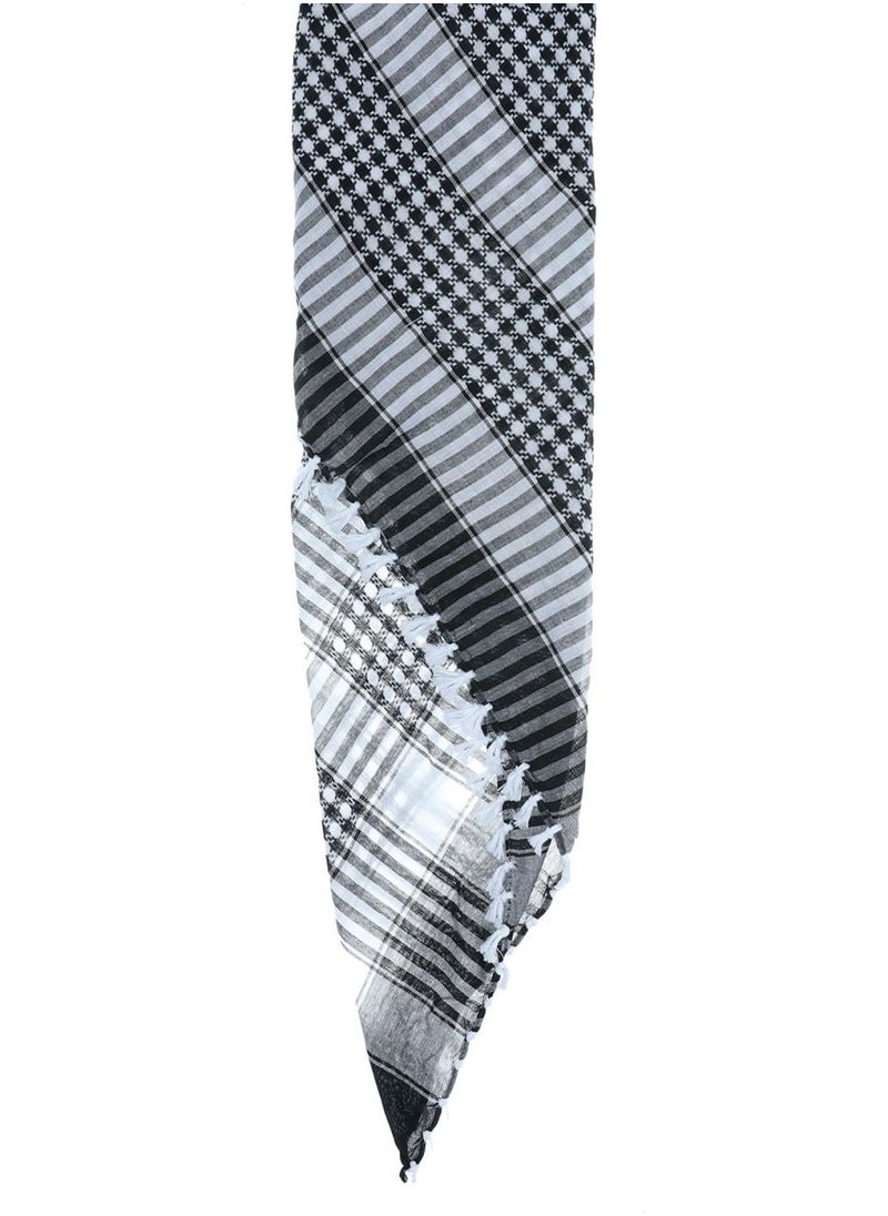 Scarf Collections - Plaid Houndstooth/Check/Carreau/Stripe Pattern Cotton Arabic Shemagh Palestine/Arafat Scarf/Shawl/Wrap/Keffiyeh/Headscarf/Blanket For Men & Women - One Size 120x120cm - P03 Black / White - Image 1