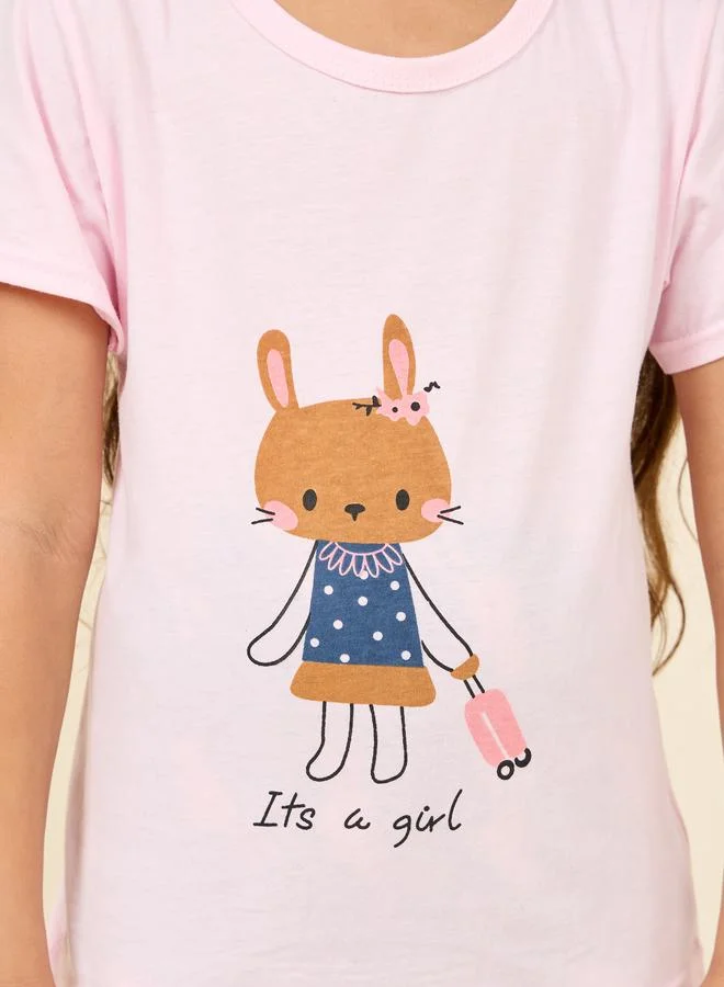 Styli Cartoon Printed T-shirt and AOP Pyjama Set