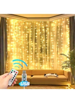 إيروريكس 300 مصباح ستائري خرافي 3X3 متر، أبيض دافئ، قابس USB في 8 أوضاع، أضواء معلقة مع جهاز تحكم عن بعد للنافذة وأعياد الميلاد ورمضان والحفلات الداخلية والخارجية، أبيض دافئ 3X3 متر  - Image 1