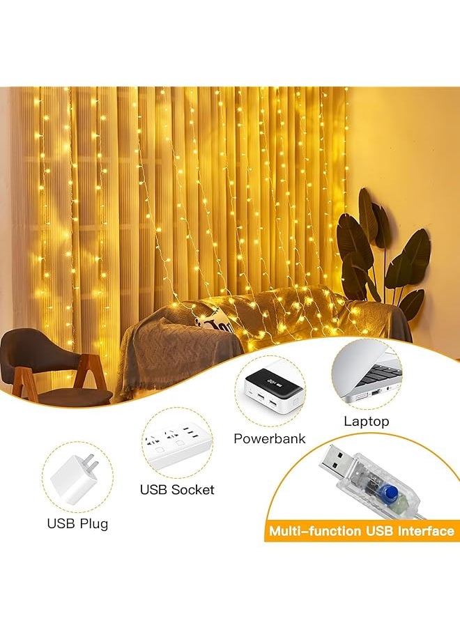 إيروريكس 300 مصباح ستائري خرافي 3X3 متر، أبيض دافئ، قابس USB في 8 أوضاع، أضواء معلقة مع جهاز تحكم عن بعد للنافذة وأعياد الميلاد ورمضان والحفلات الداخلية والخارجية، أبيض دافئ 3X3 متر  - Image 5