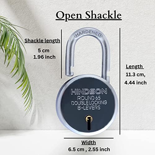 Hindson Heavy Duty Round 65mm Padlock with 3 Keys | Steel Double Locking | 8 Lever Security Lock for Door, Gate, Shutter | Silver Finish, Keyed Alike (Pack of 2) - Commercial and Residential Use - Image 5