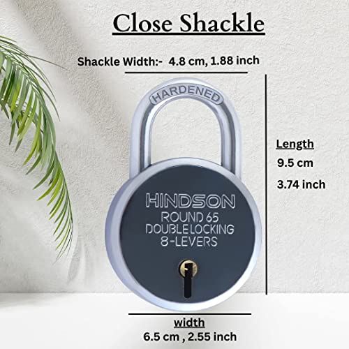 Hindson Heavy Duty Round 65mm Padlock with 3 Keys | Steel Double Locking | 8 Lever Security Lock for Door, Gate, Shutter | Silver Finish, Keyed Alike (Pack of 2) - Commercial and Residential Use - Image 4