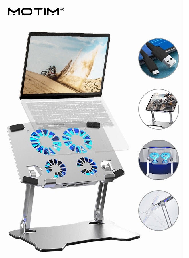 Motim Aluminum Alloy Laptop Stand with 4 Cooling Fan, Adjustable Ventilated Cooling Notebook Stand, Foldable Non-slip and Stable Fits All Computer Laptops and Tablets - Image 1