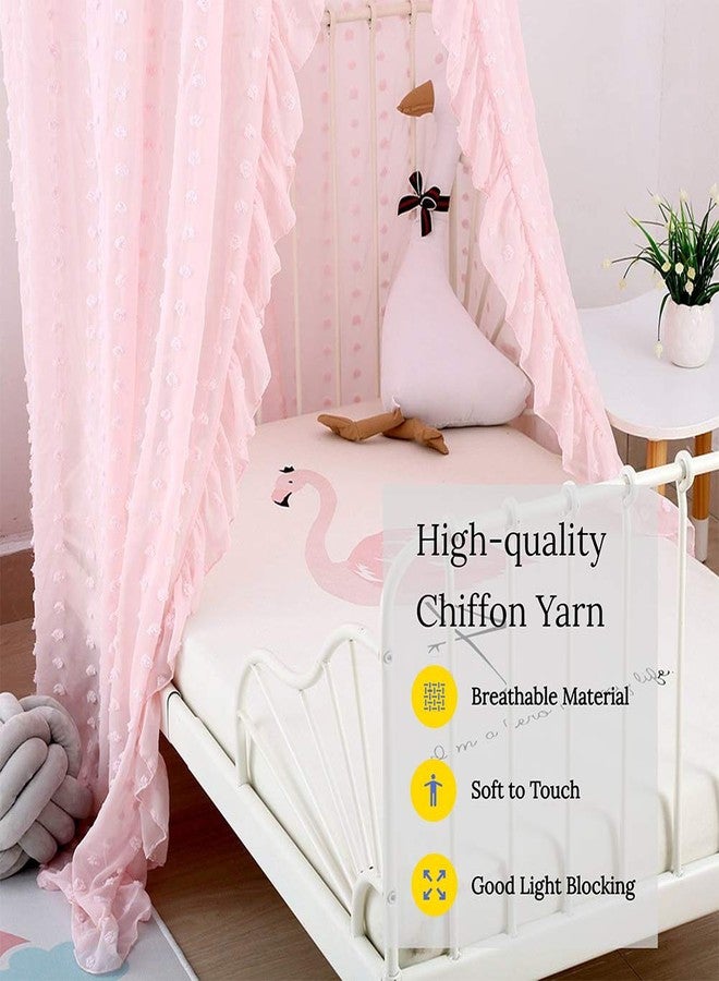 Kishome Kids Bed Canopy for Girls, Pink Crib Canopy Princess Hanging Children Canopy Tent, Toddler Girl Canopy Bed Netting for Baby Room Bedroom Reading Nook, Macrame Lace Boho Nursery Canopy with Pom Pom - Image 5