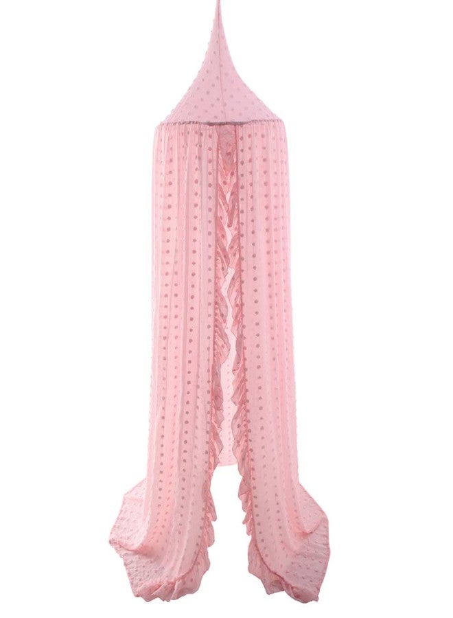 Kishome Kids Bed Canopy for Girls, Pink Crib Canopy Princess Hanging Children Canopy Tent, Toddler Girl Canopy Bed Netting for Baby Room Bedroom Reading Nook, Macrame Lace Boho Nursery Canopy with Pom Pom - Image 1