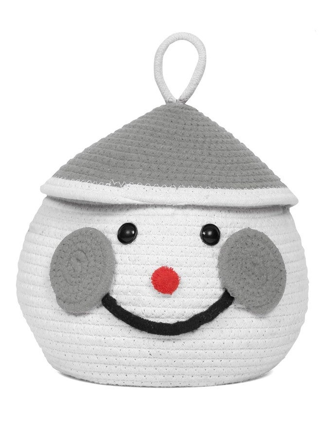 Juteify Cute Santa Handmade Jute Cotton Thread Rope Basket | Woven Storage Basket With Cap | Nursery Organizers And Storage,Kids Basket, Toy Bin, Baby Gift Basket (8X5 INCH, Grey & White)