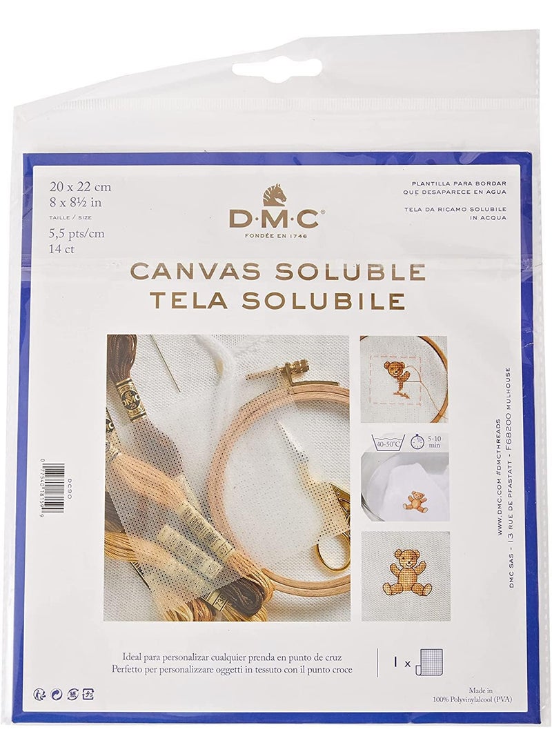 DMC DMC DC90 Water Soluble Cross Stitch Canvas 8 by 812Inch White 14 Count  - Image 1