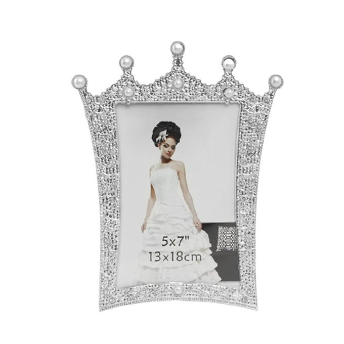 PEARL PICTURE PHOTO FRAME WITH ROYAL CROWN CRYSTAL DECOR WEDDING VALENTINES 5X7 TPTC88088