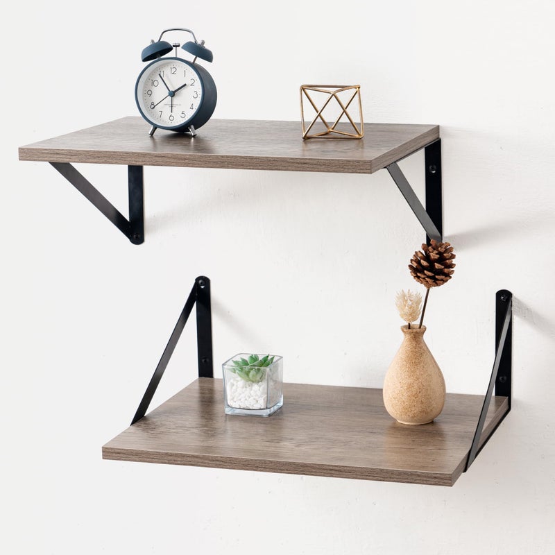 رفوف عائمة عميقة من أكسيمان للجدار 12 بوصة مجموعة من 2 16W x 12D خشب رمادي ريفي رفوف كبيرة مثبتة على الحائط لغرفة المعيشة والمطبخ والحمام وغرفة النوم رمادي