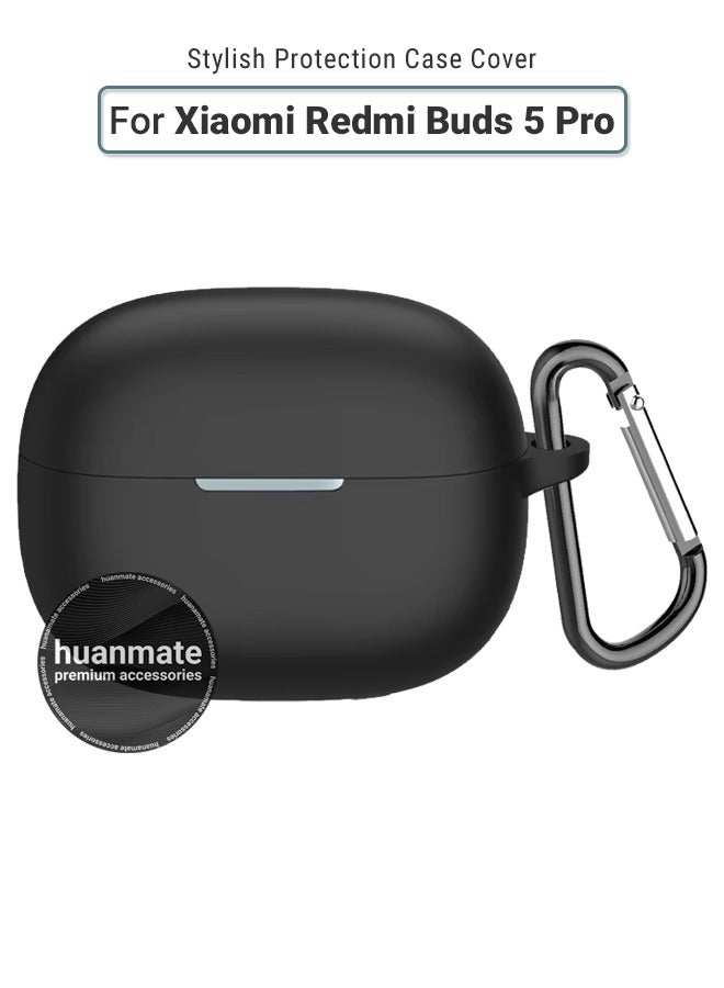 huanmate Xiaomi Redmi Buds 5 Pro Silicone Case Cover - Black - Made with Soft Silicone, Lightweight & Durable - Stylish Design, Accurate Cut-outs, Easy Installation & Removal  - Image 1