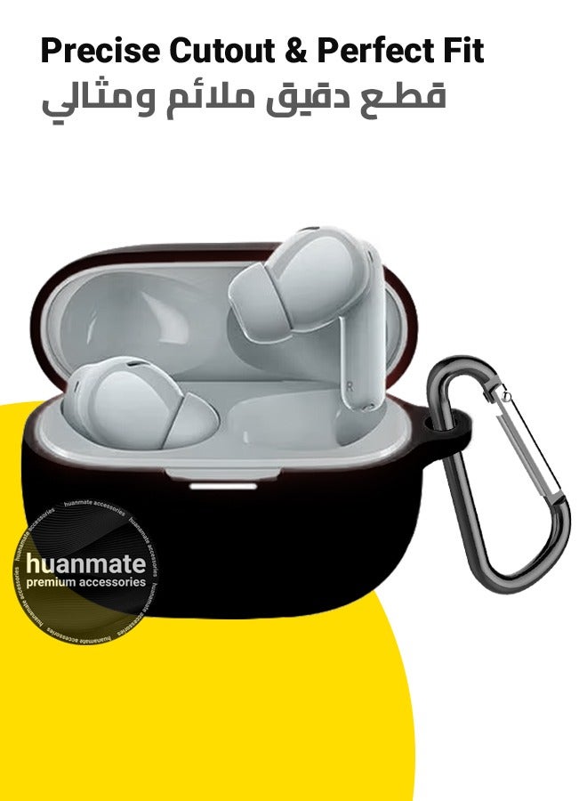 huanmate Xiaomi Redmi Buds 5 Pro Silicone Case Cover - Black - Made with Soft Silicone, Lightweight & Durable - Stylish Design, Accurate Cut-outs, Easy Installation & Removal  - Image 2