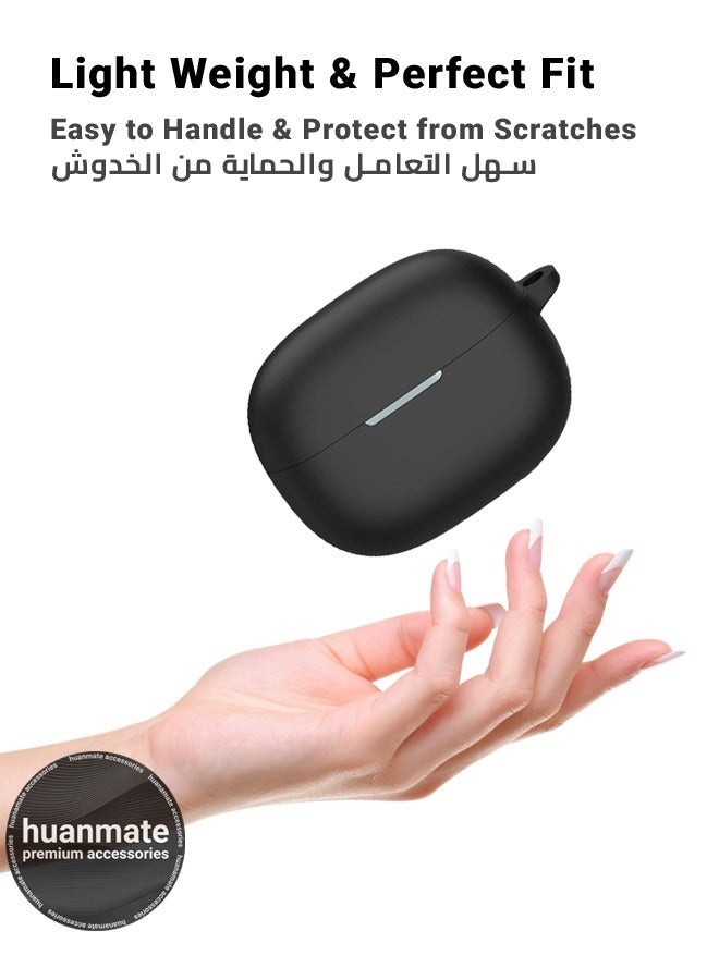 huanmate Xiaomi Redmi Buds 5 Pro Silicone Case Cover - Black - Made with Soft Silicone, Lightweight & Durable - Stylish Design, Accurate Cut-outs, Easy Installation & Removal  - Image 3