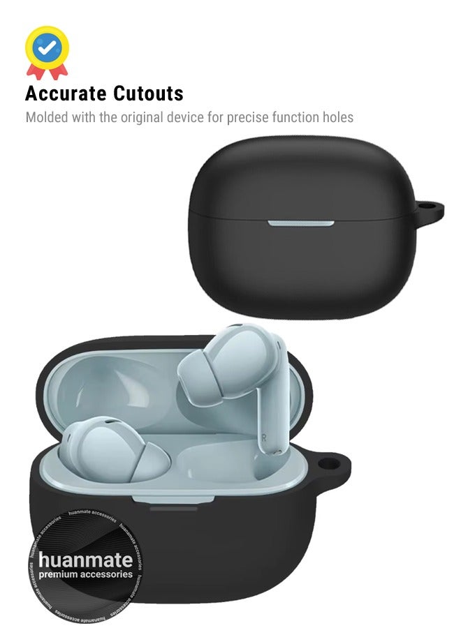 huanmate Xiaomi Redmi Buds 5 Pro Silicone Case Cover - Black - Made with Soft Silicone, Lightweight & Durable - Stylish Design, Accurate Cut-outs, Easy Installation & Removal  - Image 5