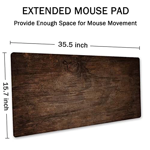 SSOIU Extended Gaming Mouse Pad 355x157 in Large NonSlip Rubber Base Mousepad with Stitched Edges Waterproof Keyboard Mouse Mat Desk Pad for Work Game Office Home Texture of Bark Wood - Image 3