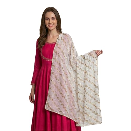 Stylish 2.25 Metre Women's Dupatta | Designer shawl | Scarf for Girls & womens | Chunni | Chiffon (White, 2.25 Metre) - Image 1