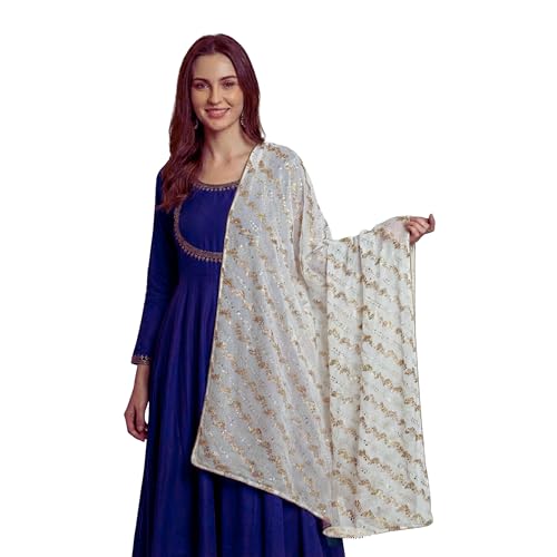 Stylish 2.25 Metre Women's Dupatta | Designer shawl | Scarf for Girls & womens | Chunni | Chiffon (White, 2.25 Metre) - Image 2