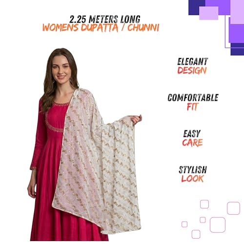 Stylish 2.25 Metre Women's Dupatta | Designer shawl | Scarf for Girls & womens | Chunni | Chiffon (White, 2.25 Metre) - Image 3