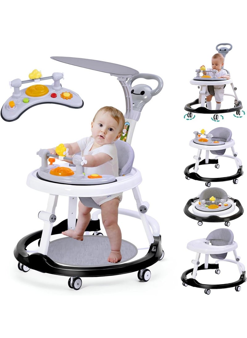 Jorunb - Baby Walker, Walker for Babies with Adjustable Height, Baby Walker Foldable, Infant Toddler Walker with Foot Pads, for Boys Girls, Baby Walker and Bouncer Combo, for 6-18 Months (Grey) - Image 1