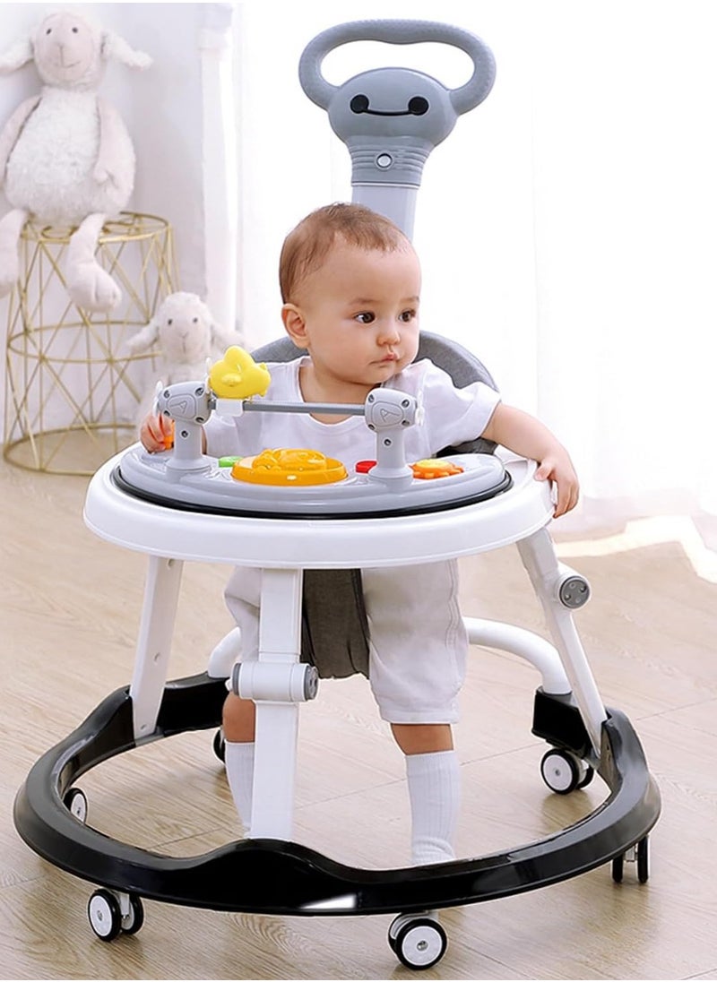 Jorunb - Baby Walker, Walker for Babies with Adjustable Height, Baby Walker Foldable, Infant Toddler Walker with Foot Pads, for Boys Girls, Baby Walker and Bouncer Combo, for 6-18 Months (Grey) - Image 1