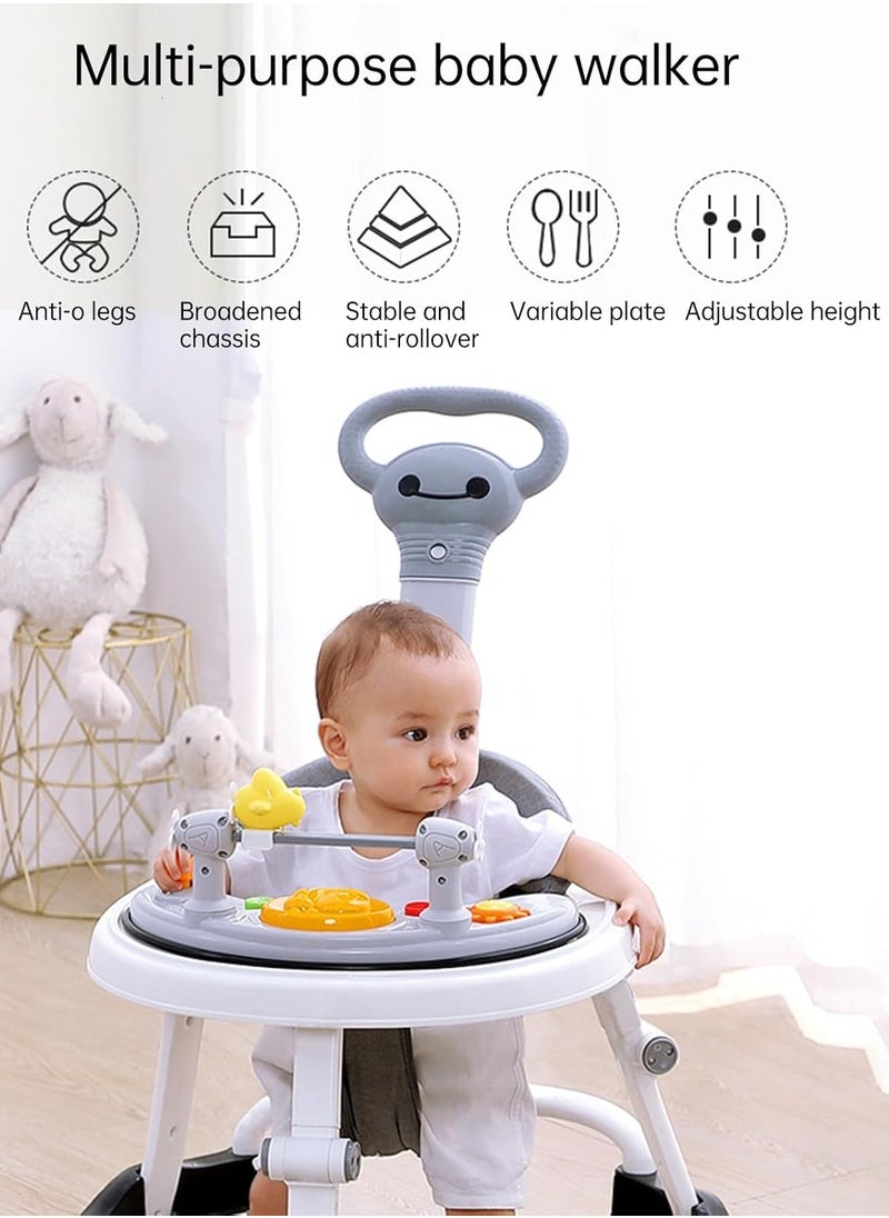 Jorunb - Baby Walker, Walker for Babies with Adjustable Height, Baby Walker Foldable, Infant Toddler Walker with Foot Pads, for Boys Girls, Baby Walker and Bouncer Combo, for 6-18 Months (Grey) - Image 1