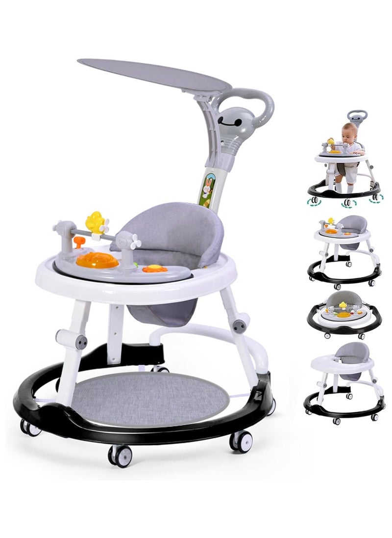 Jorunb - Baby Walker, Walker for Babies with Adjustable Height, Baby Walker Foldable, Infant Toddler Walker with Foot Pads, for Boys Girls, Baby Walker and Bouncer Combo, for 6-18 Months (Grey) - Image 1