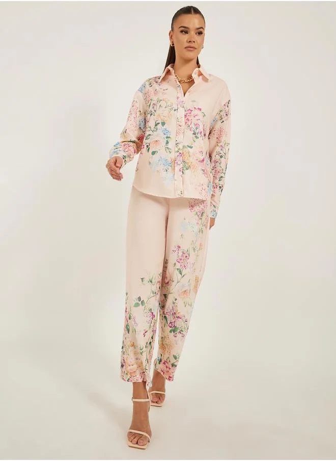 ستايلي Floral Print Button Down Spread Collar Shirt