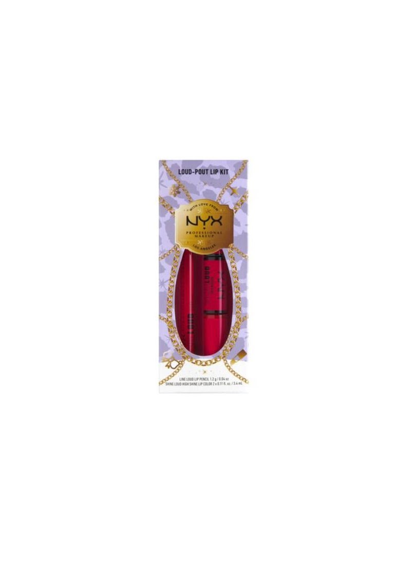 NYX PROFESSIONAL MAKEUP LOUD POUT LIP KIT Limited edition. Line Loud Longwear Lip Pencil LLLP 12 and Shine Loud on a mission slhp 18 Lip Color duo  - Image 1